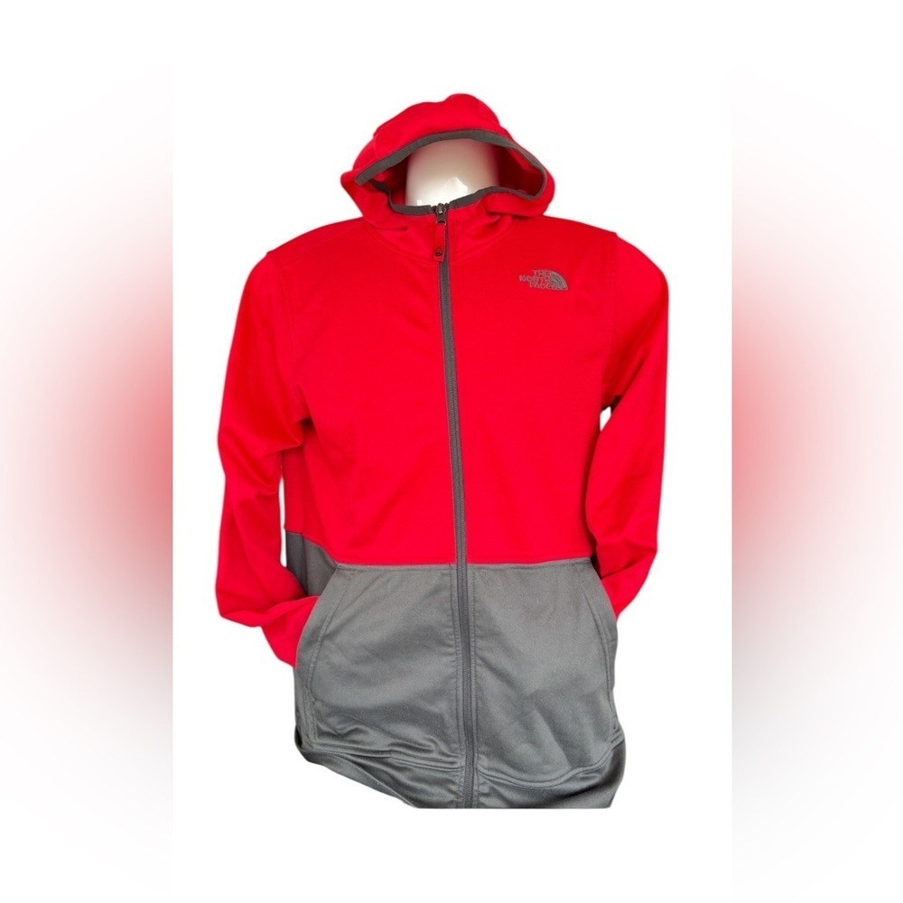 The North Face Kids Glacier fleece full-zip hooded jacket in red and grey